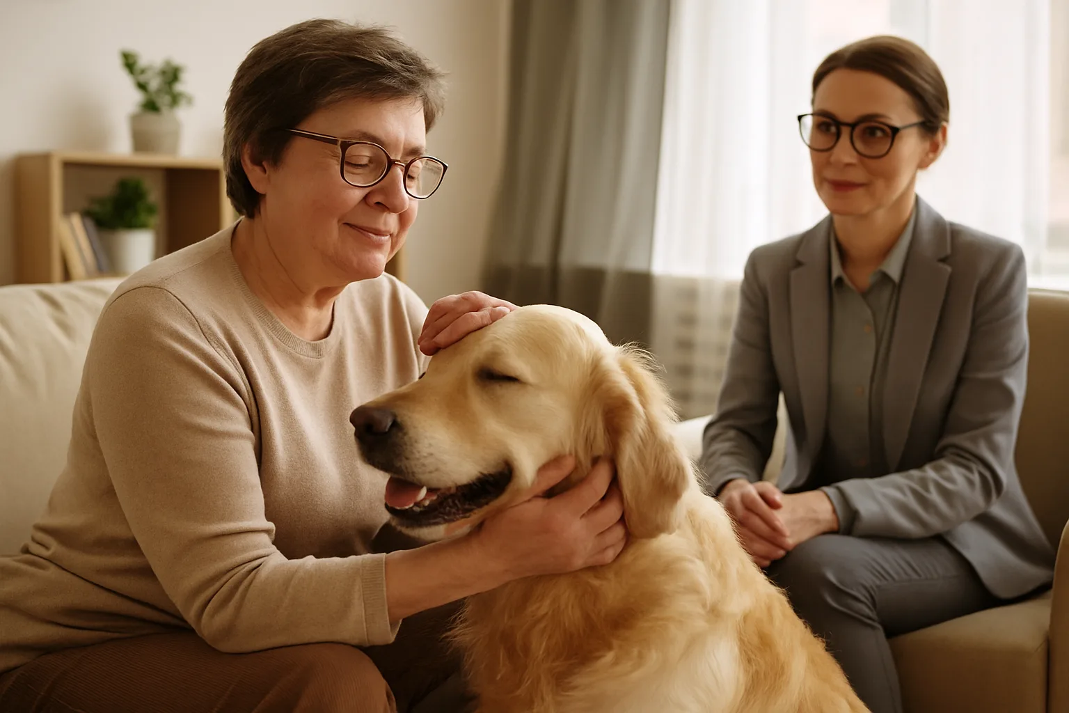 A therapy dog providing emotional support to a patient.