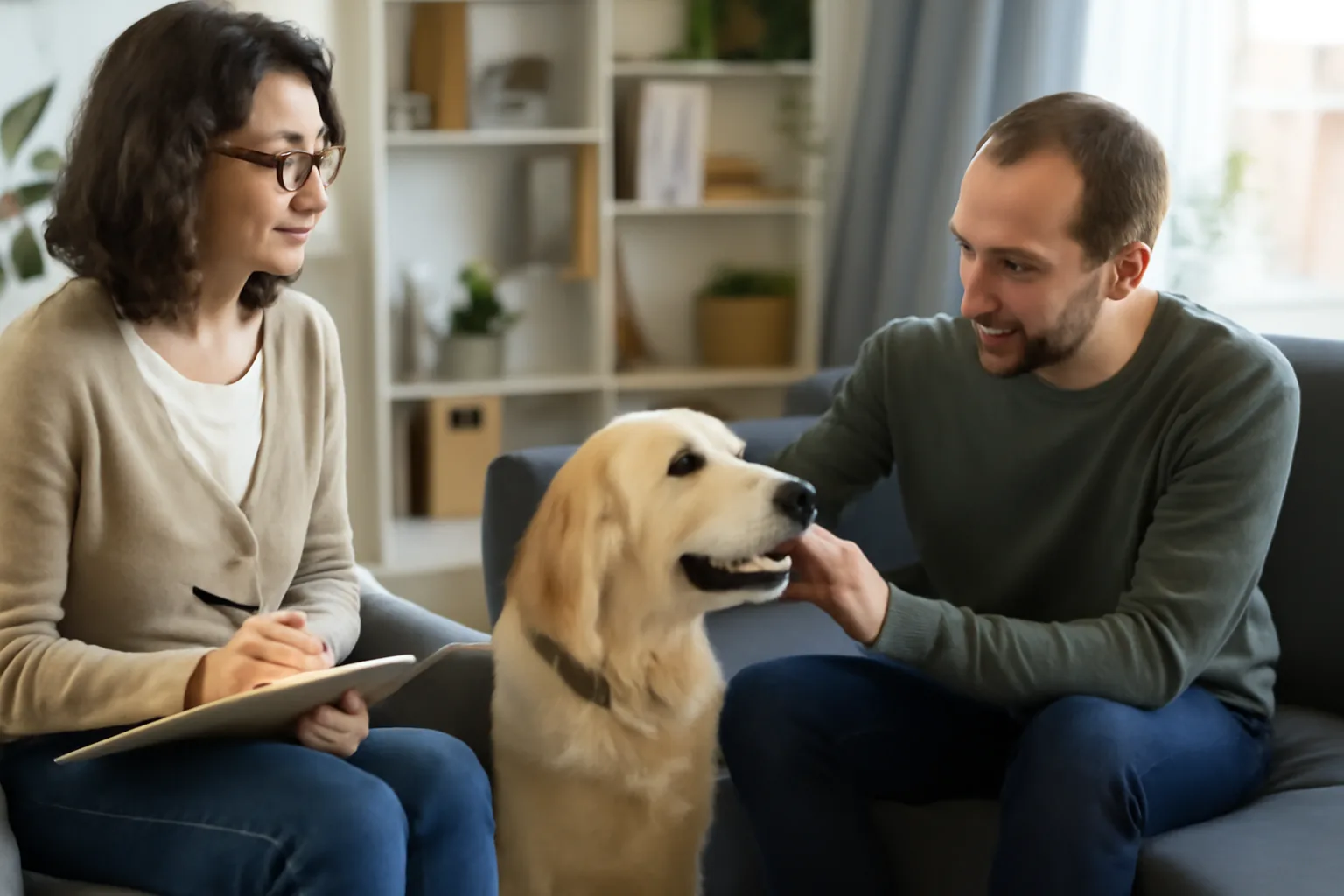 A therapy dog providing emotional support to a patient.