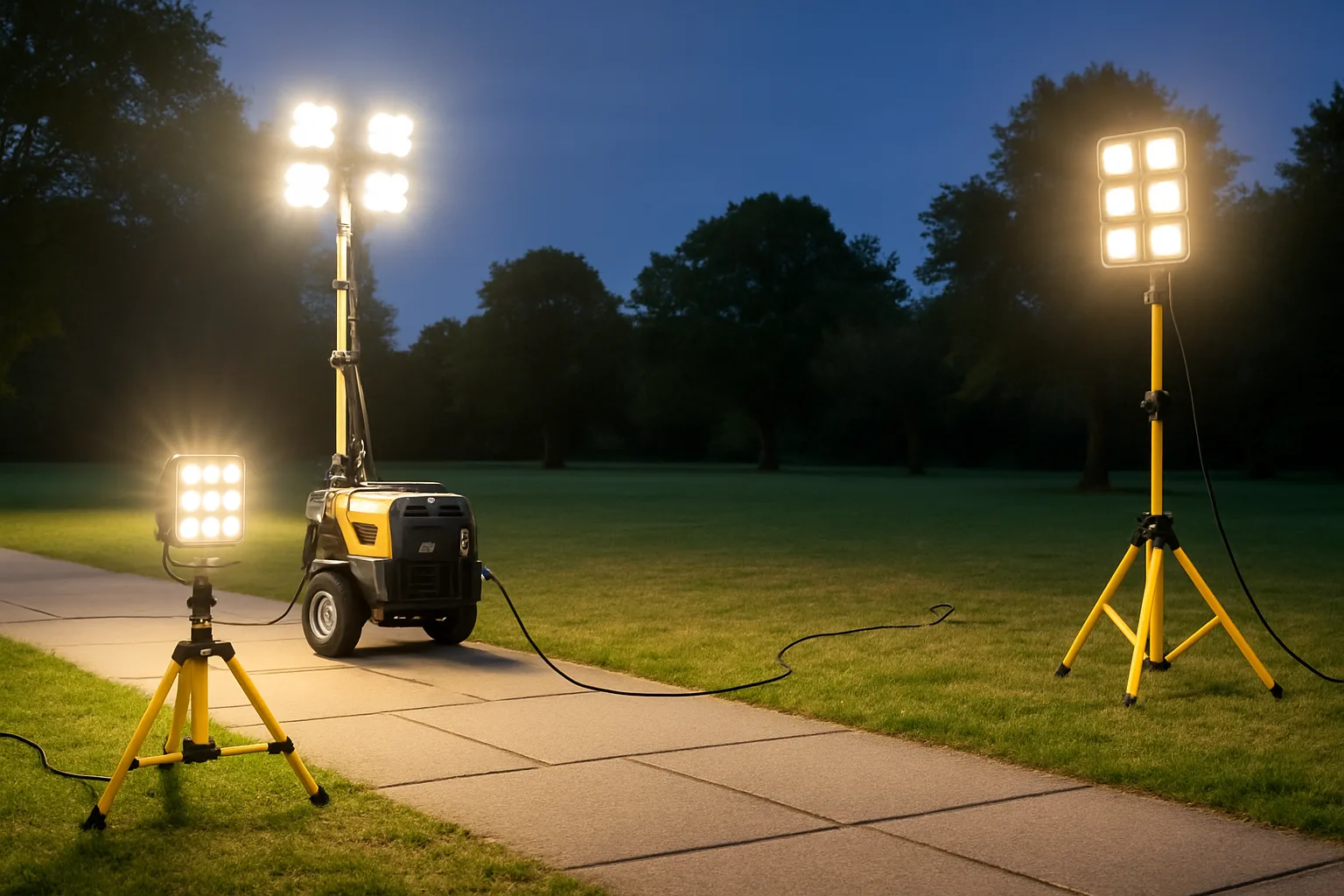Portable lighting unit in a construction site.