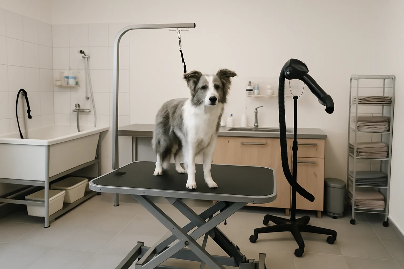 Infographic on choosing dog grooming equipment process.