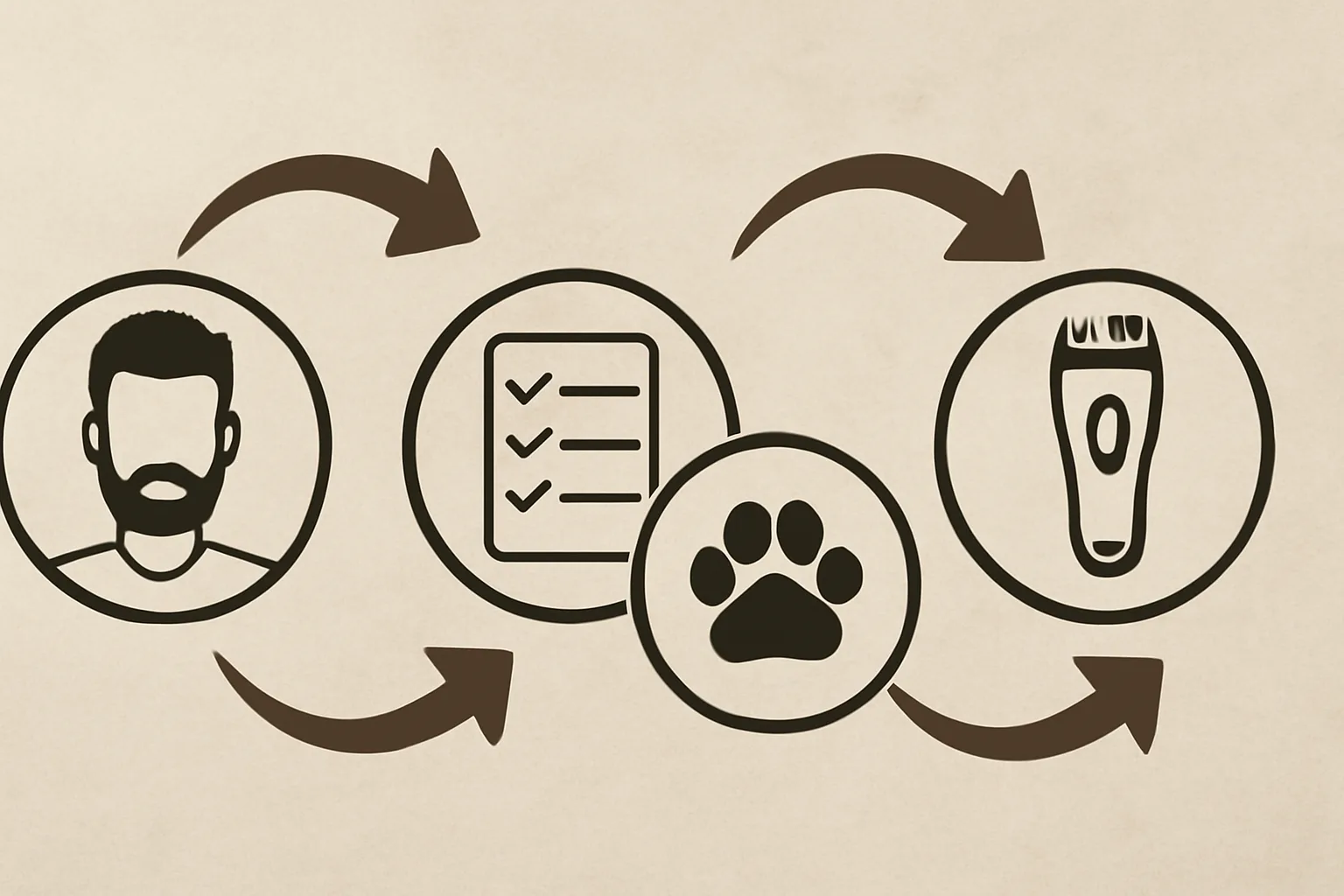 Infographic on choosing dog grooming equipment process.