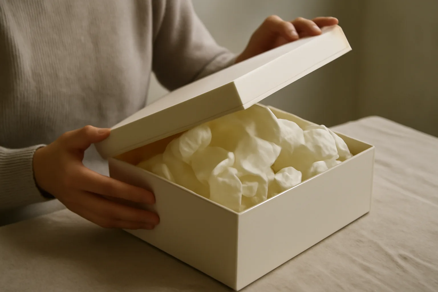 A person unboxing a creatively designed packaging.