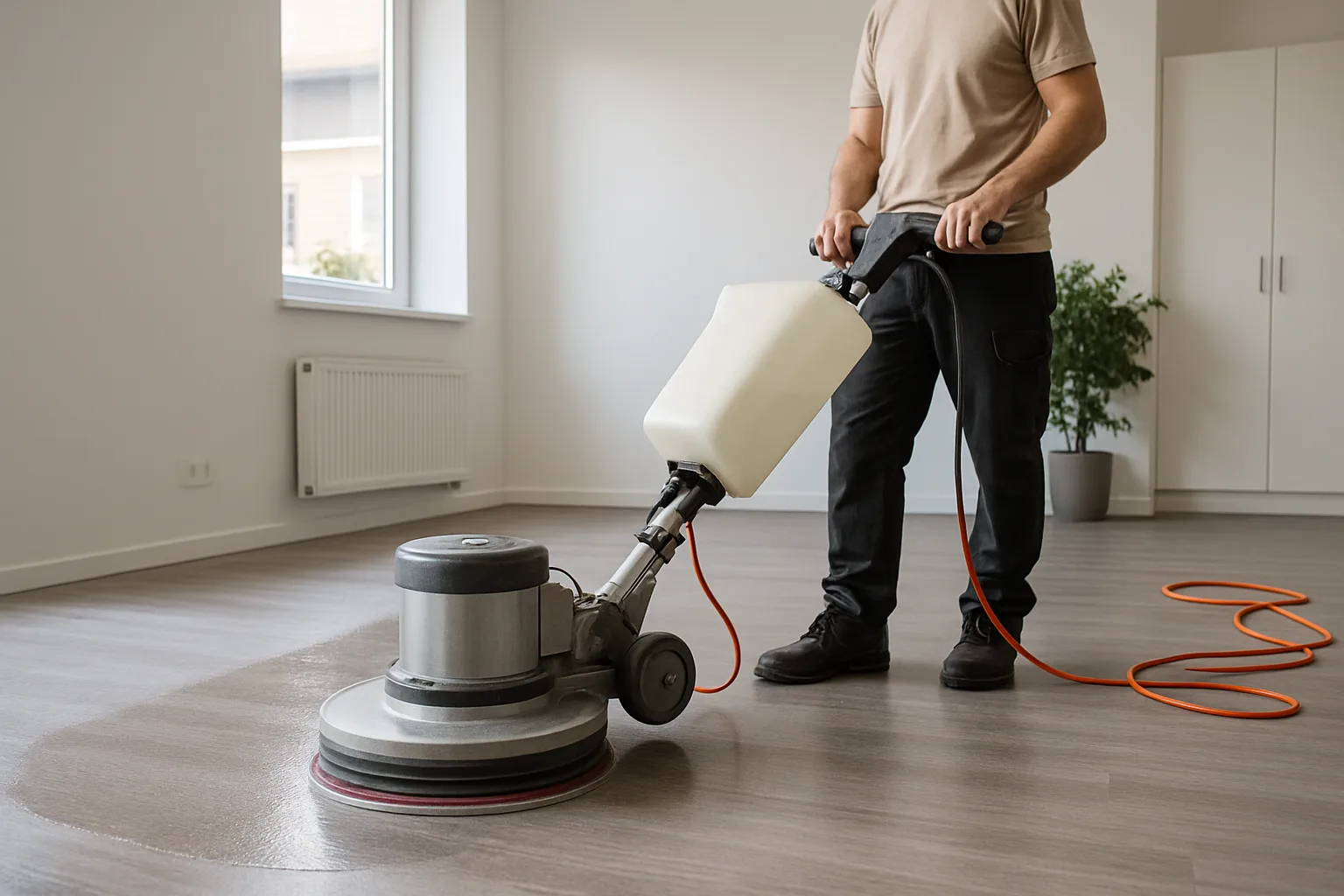 A person using a floor polishing machine.
