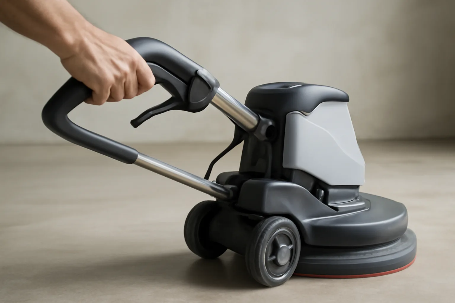 A person using a floor polishing machine.