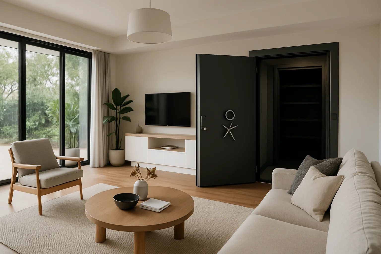 A stylish safe room in a home.