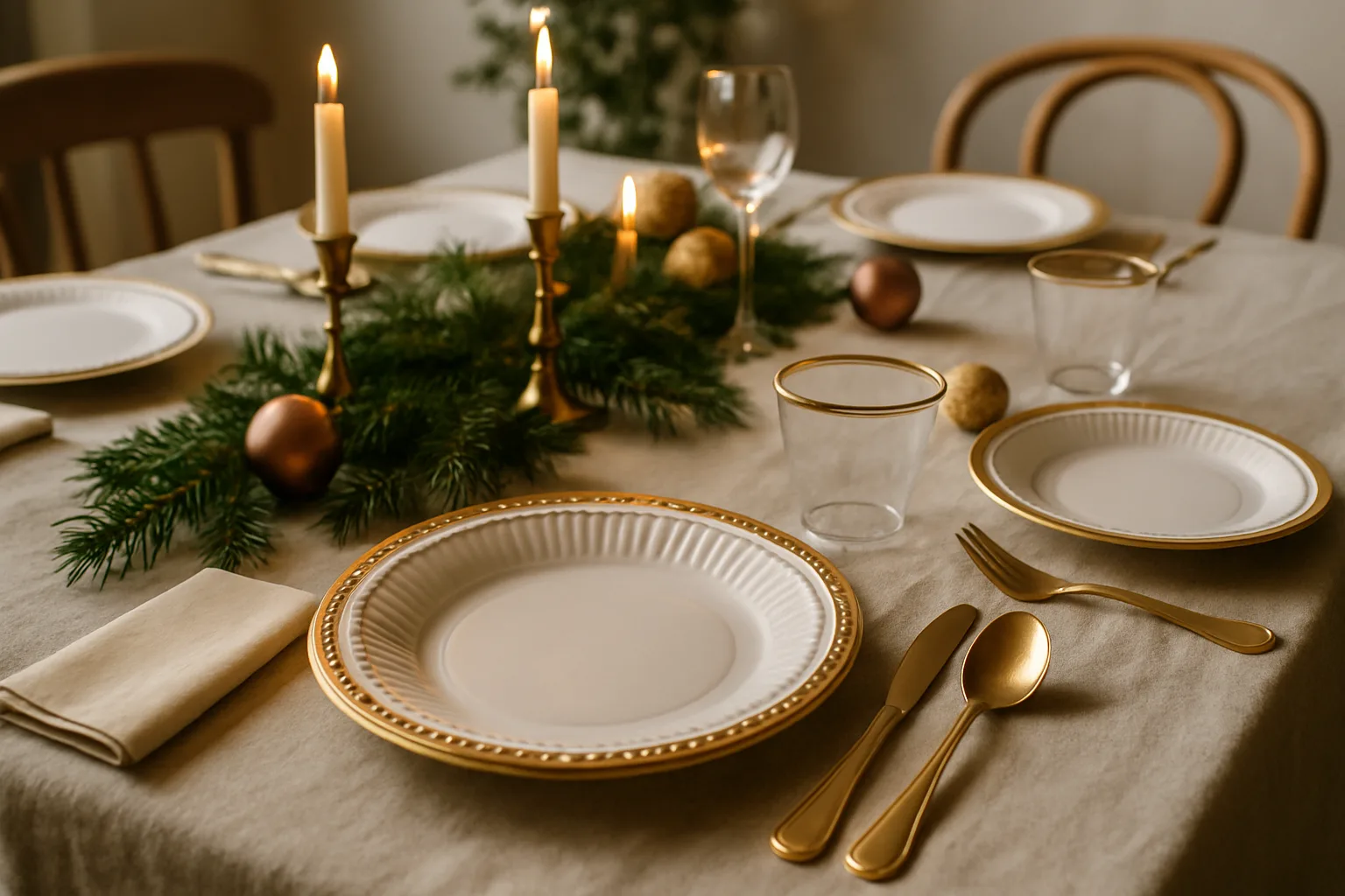Elegant disposable plates set on a festive table.