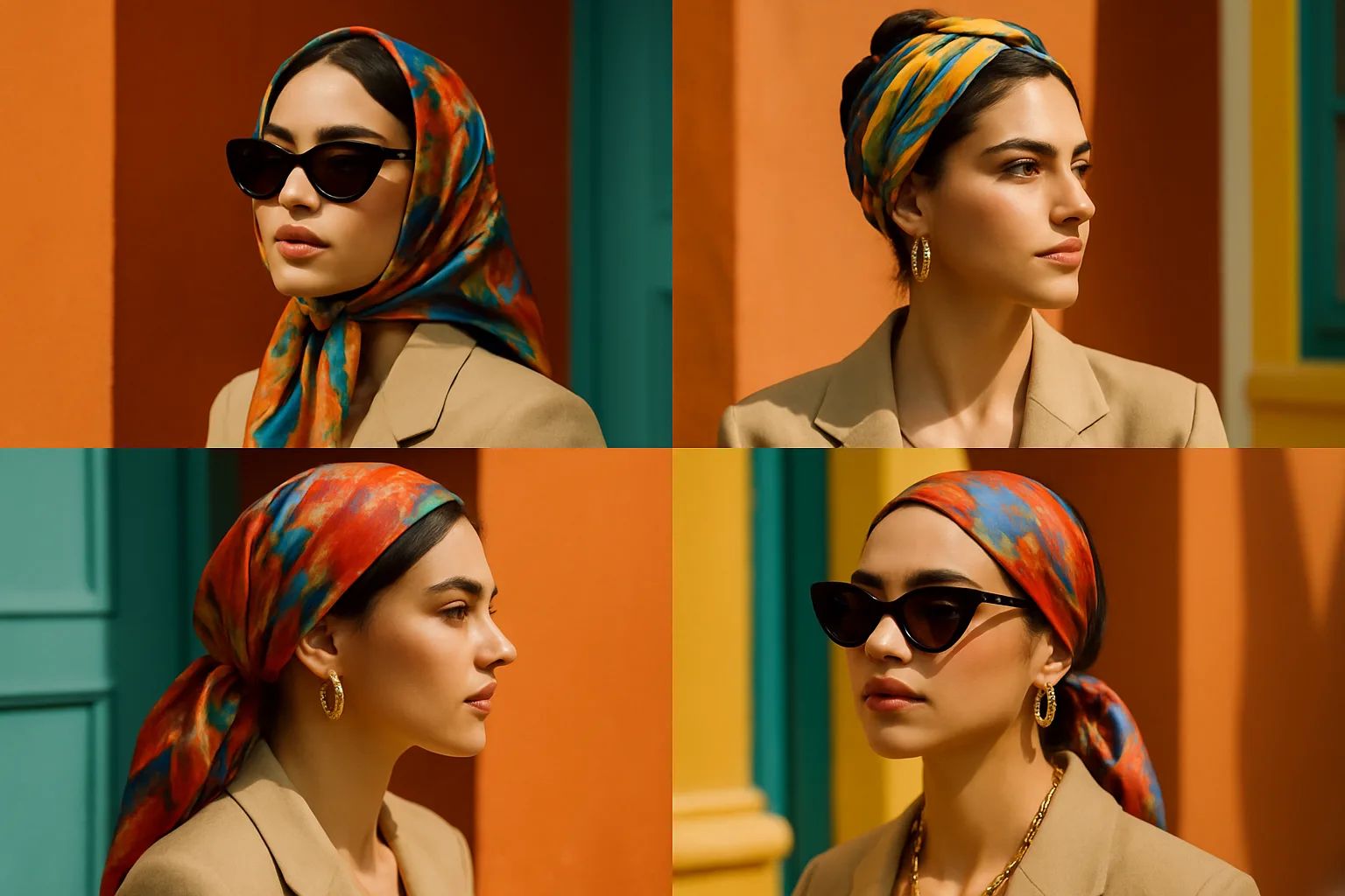 A collection of colorful headscarves.