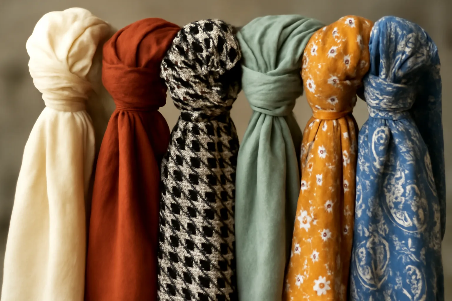 A collection of colorful headscarves.