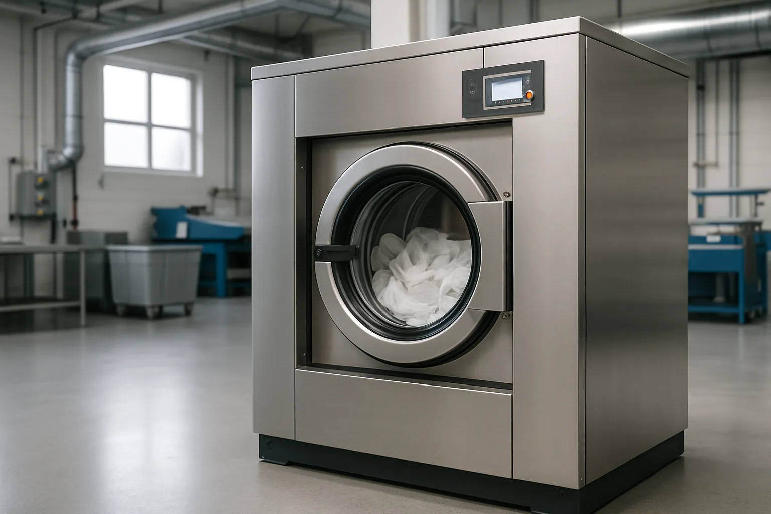 Industrial laundry machine selection process infographic.