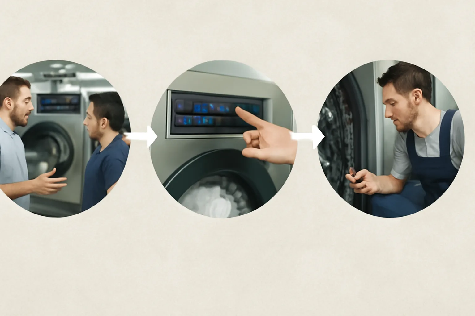 Industrial laundry machine selection process infographic.