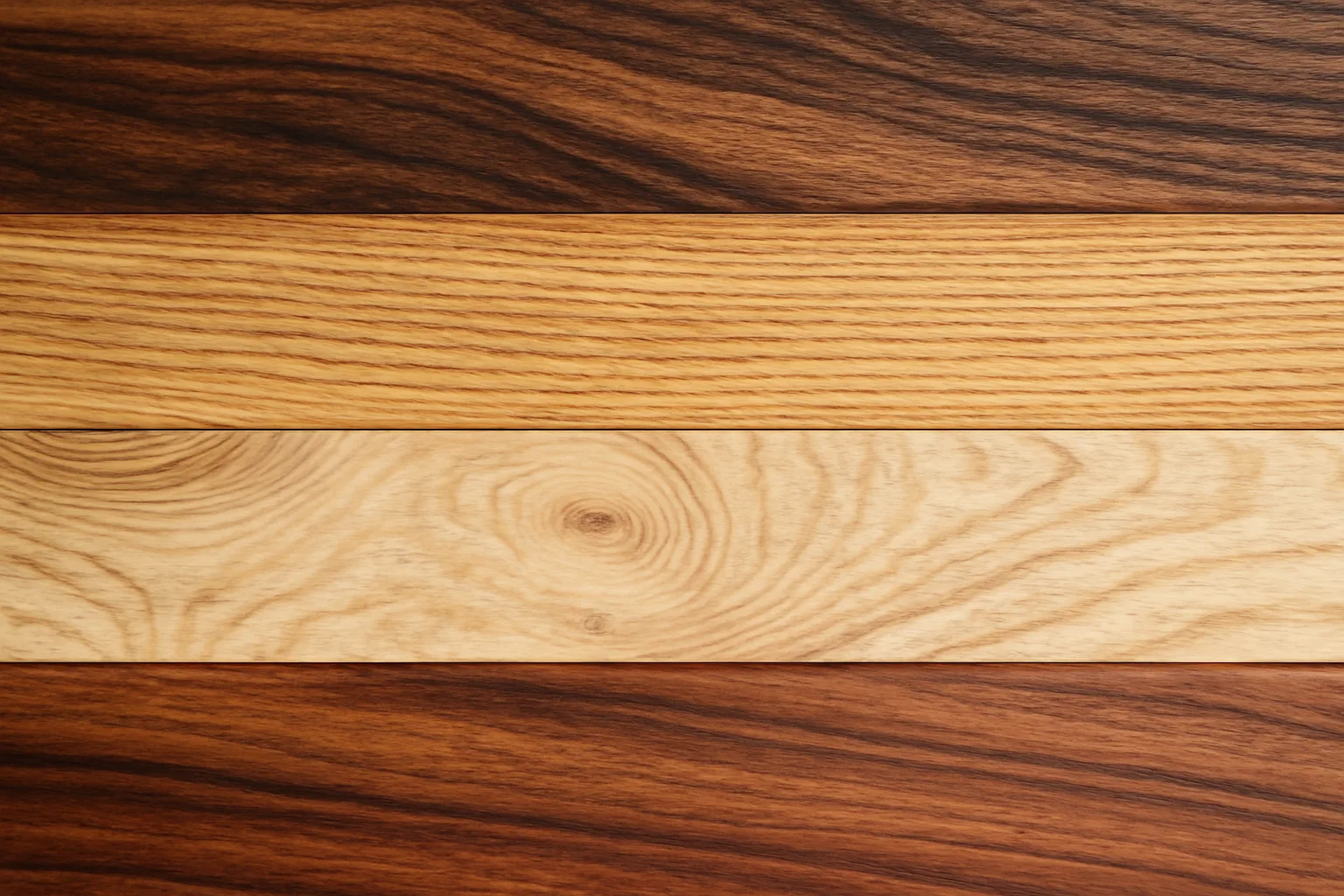 A selection of high-quality wood samples in a workshop setting.