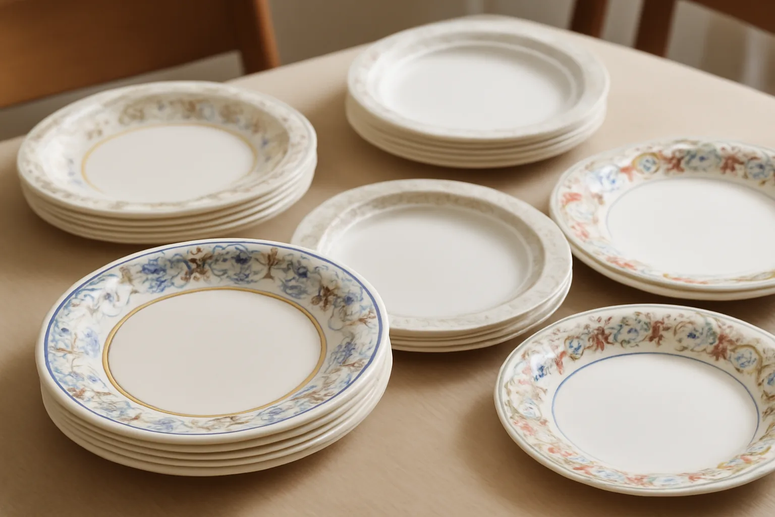Elegant disposable plates on a dining table.