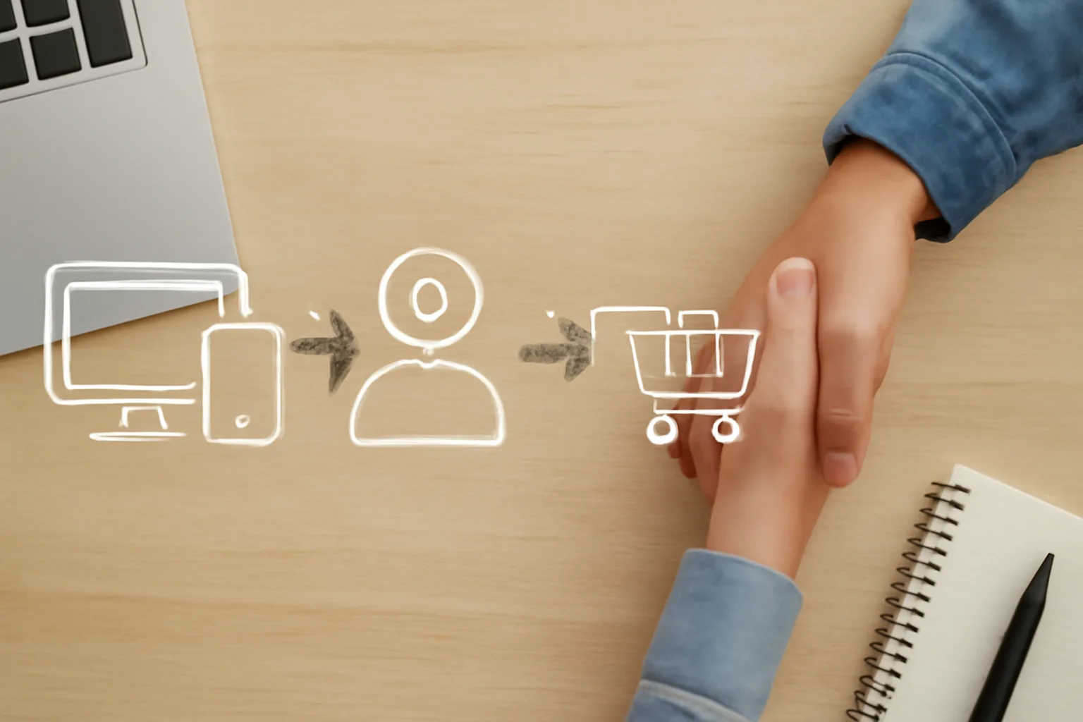 An infographic illustrating the steps to convert online presence into real customers.