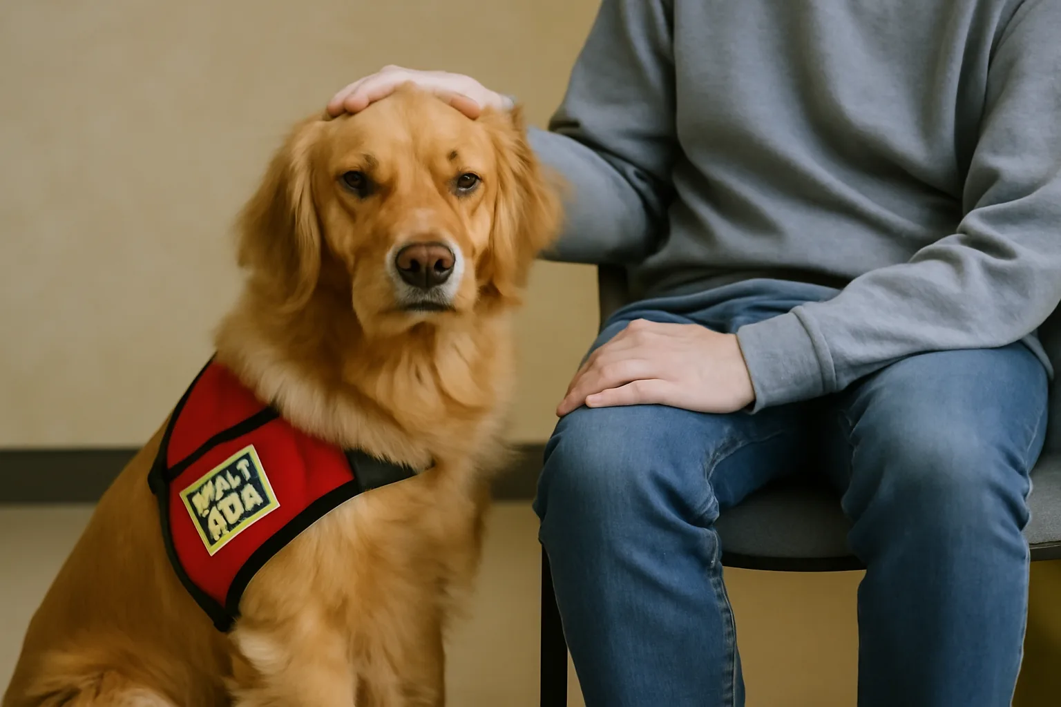 A therapy dog providing emotional support to a person.