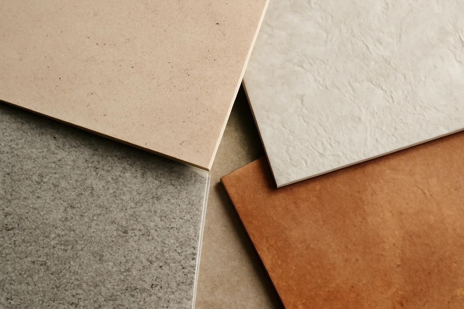 Ceramic tiles showcasing different textures and colors.