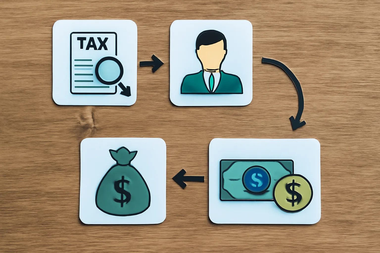 Illustration of the process of receiving tax refunds.
