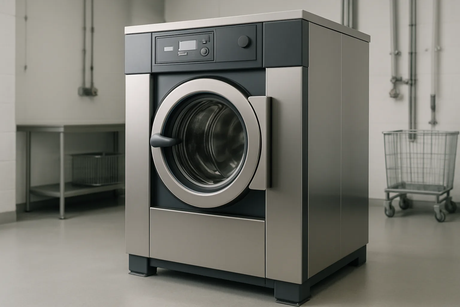 Industrial washing machine in use.