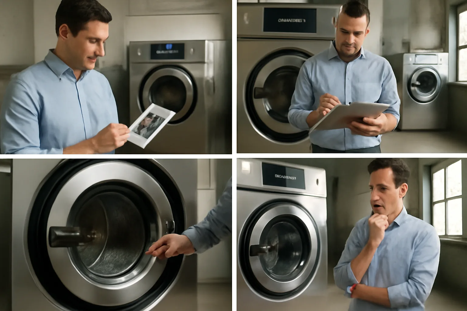 Industrial washing machine in use.