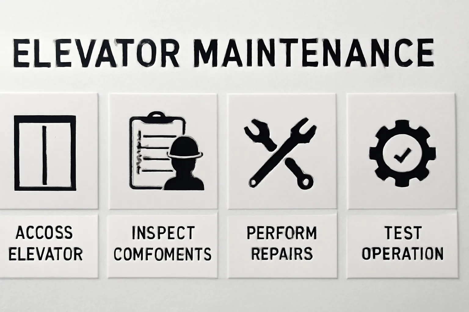 Elevator maintenance infographic showing key steps.