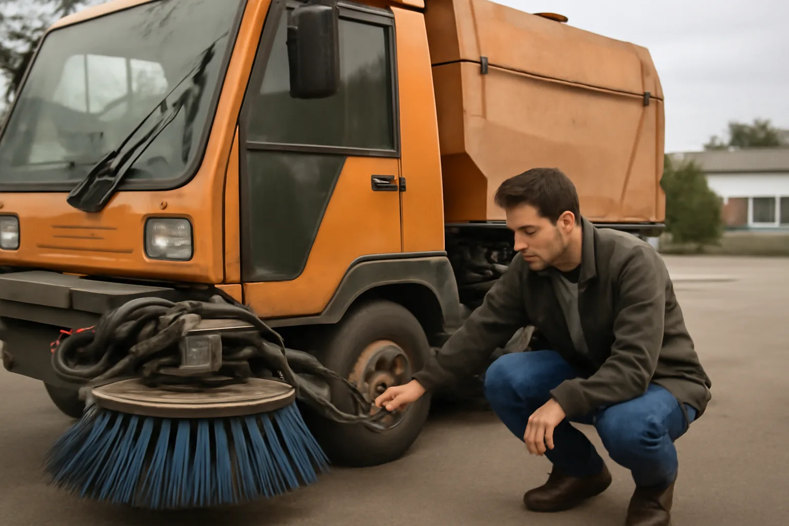 Used road sweeper inspection.