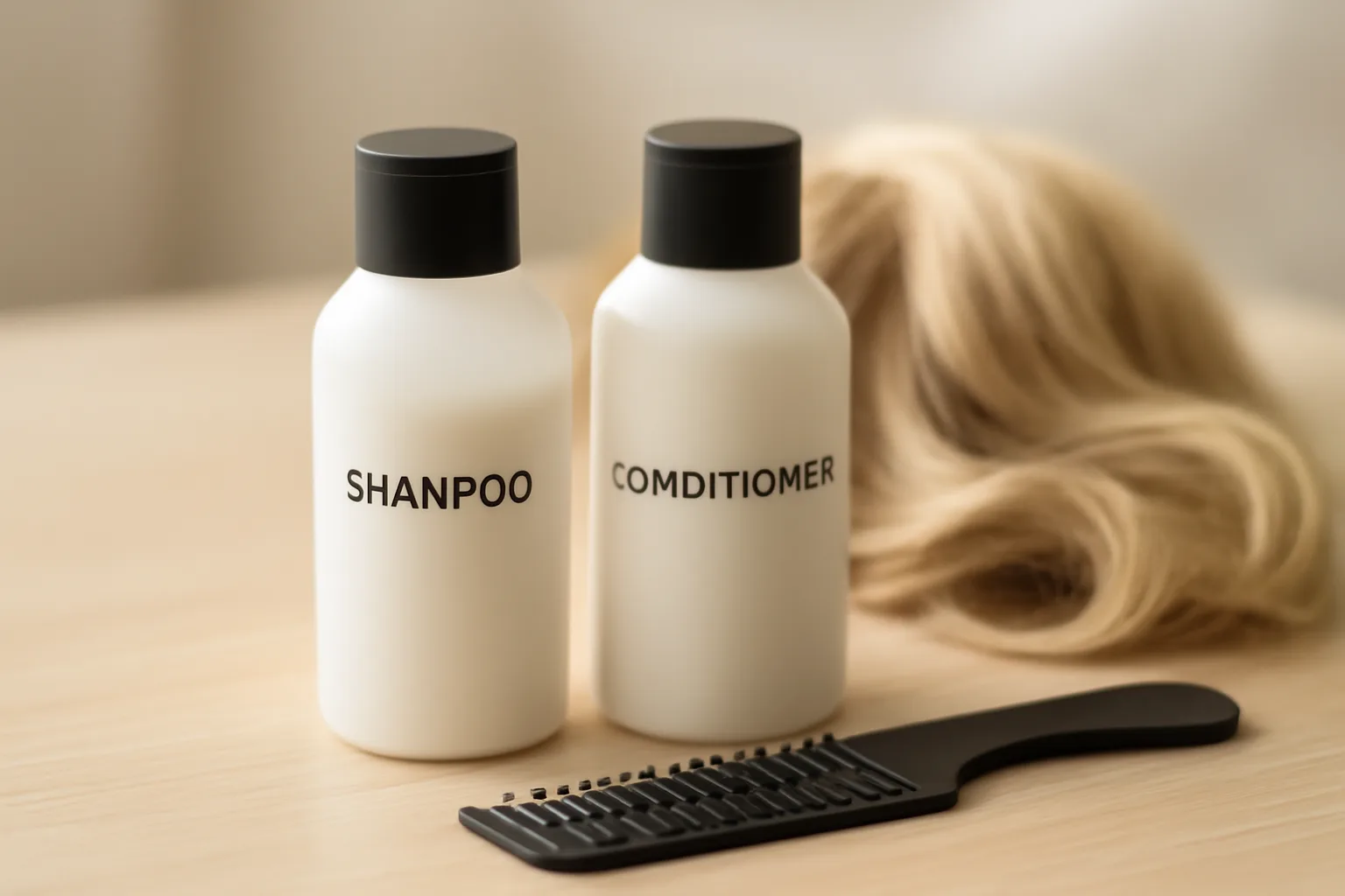 A wig care kit with shampoo and comb.