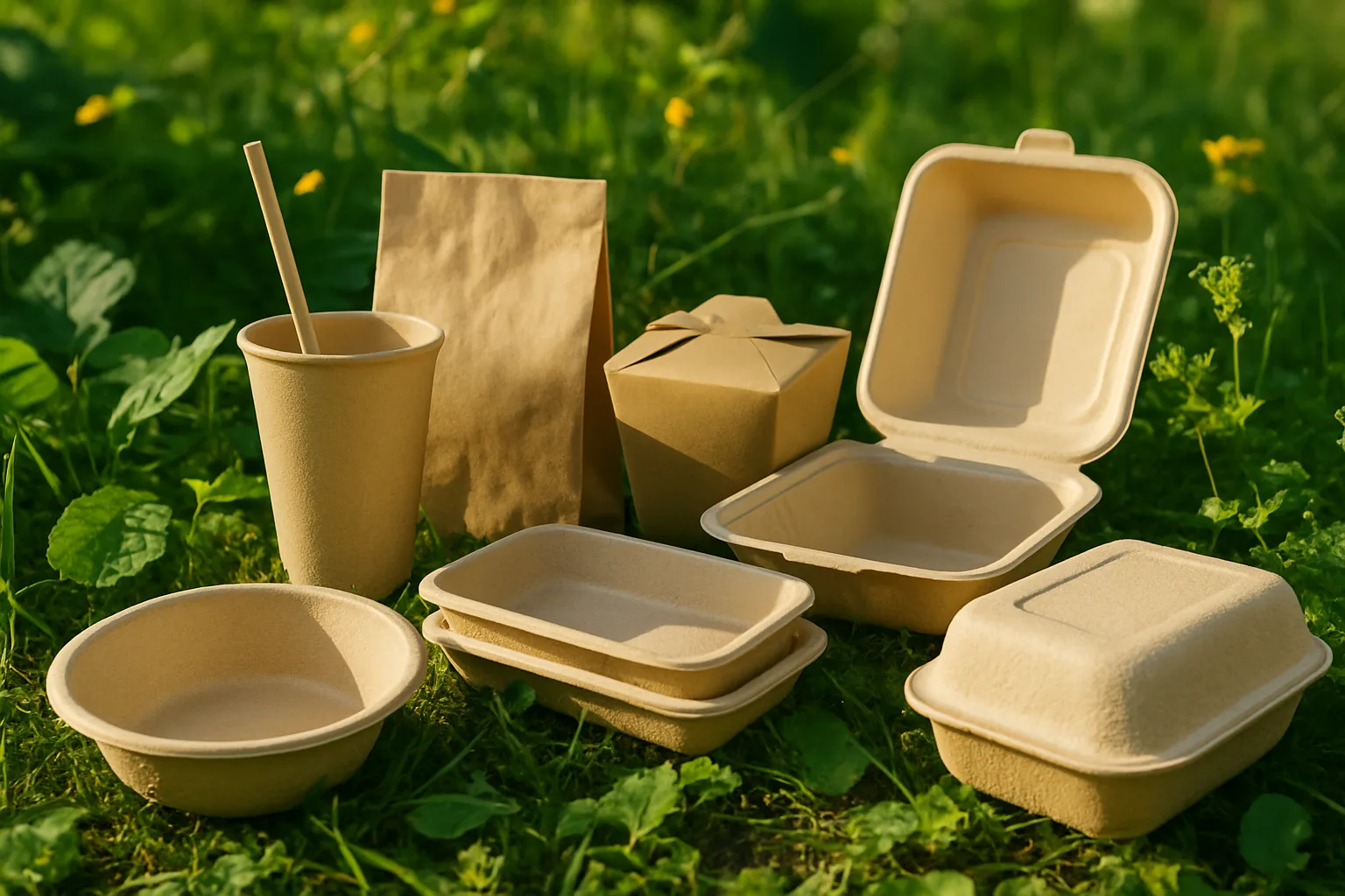 Biodegradable packaging options in an eco-friendly environment.