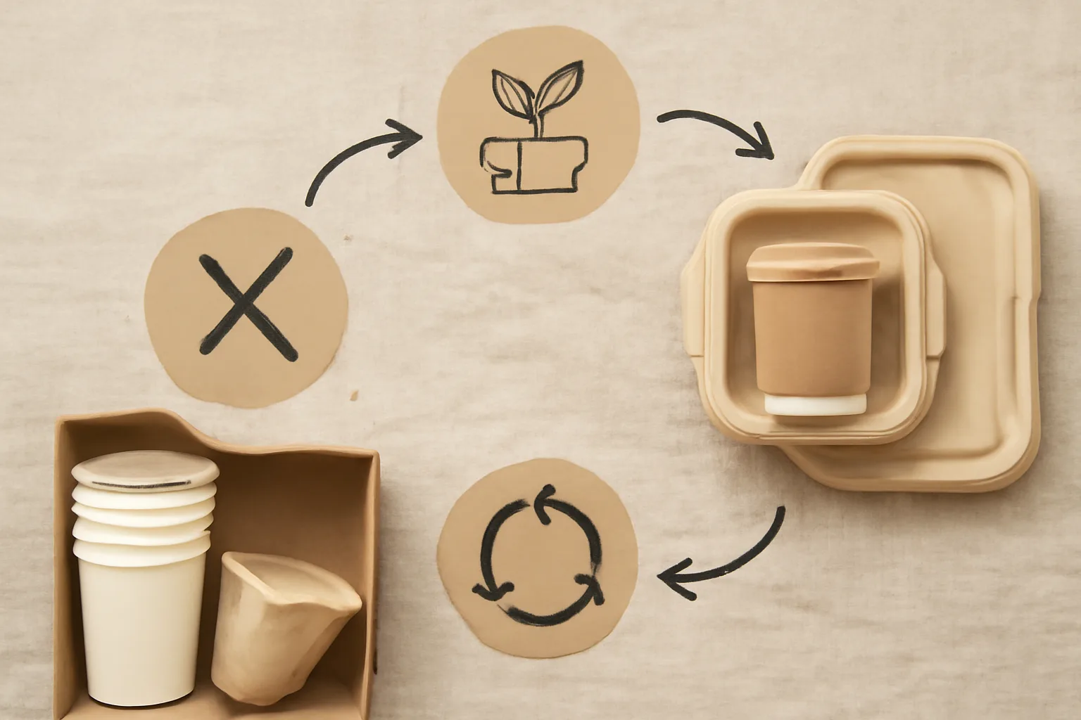 Biodegradable packaging options in an eco-friendly environment.