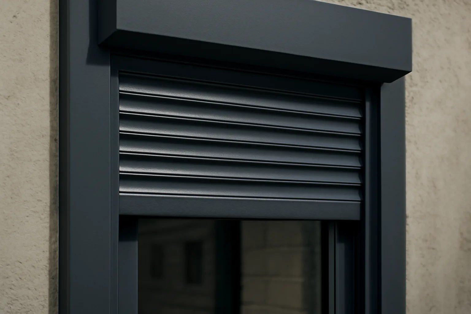 Bullet proof shutters on a modern home window.