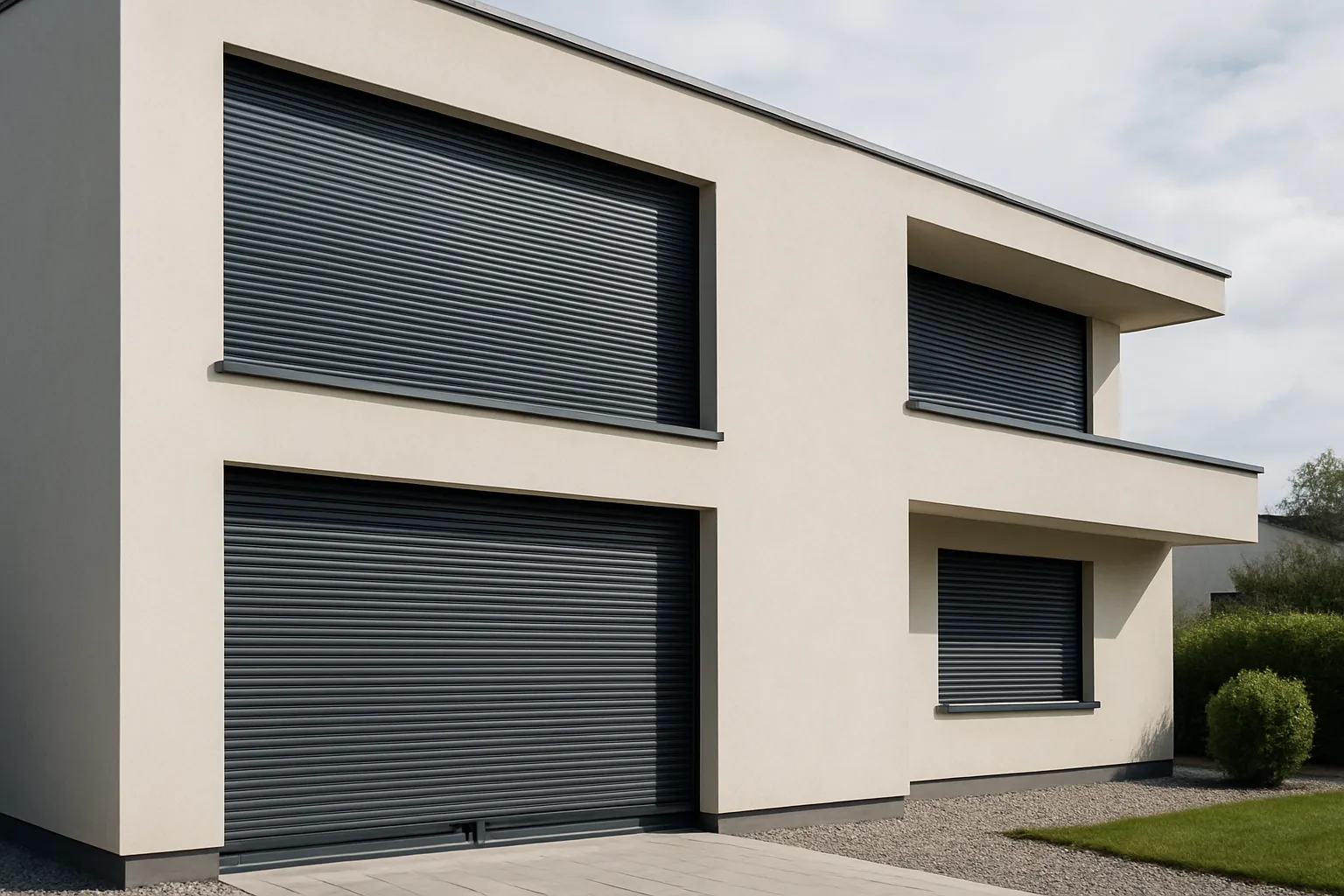 Bullet proof shutters on a building.