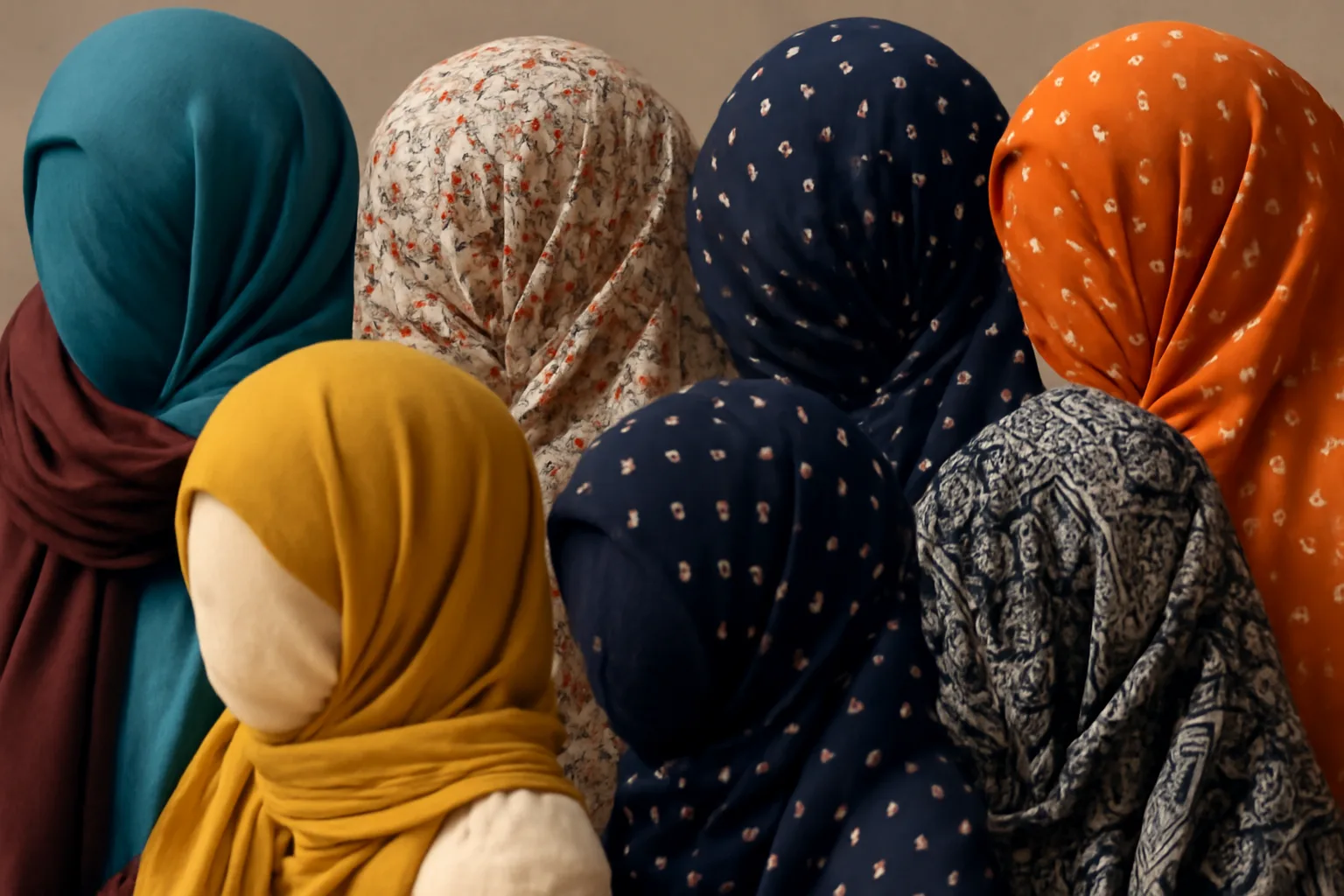 Diverse collection of fashionable headscarves.