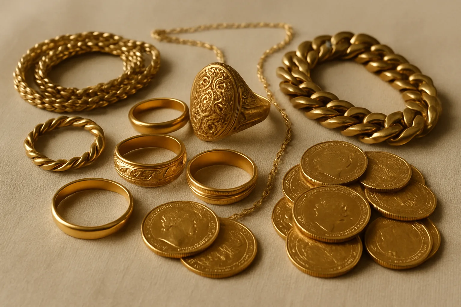 Illustration of the process of selling old gold.