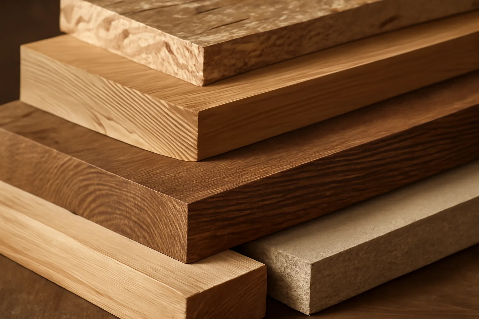 Different types of wooden boards showcasing their textures.