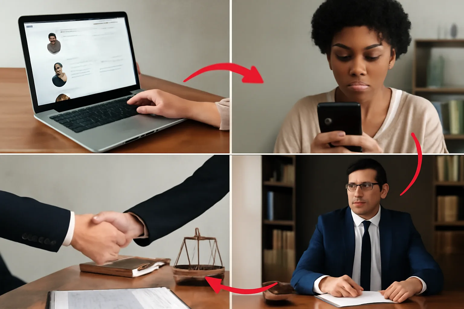 Infographic illustrating steps to choose a law firm.