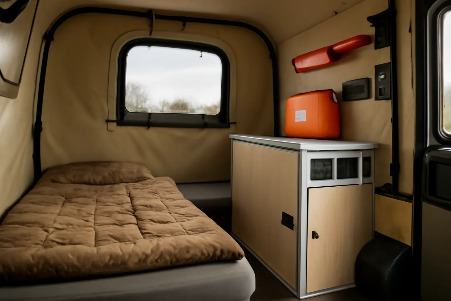 Mobile protective shelter interior.