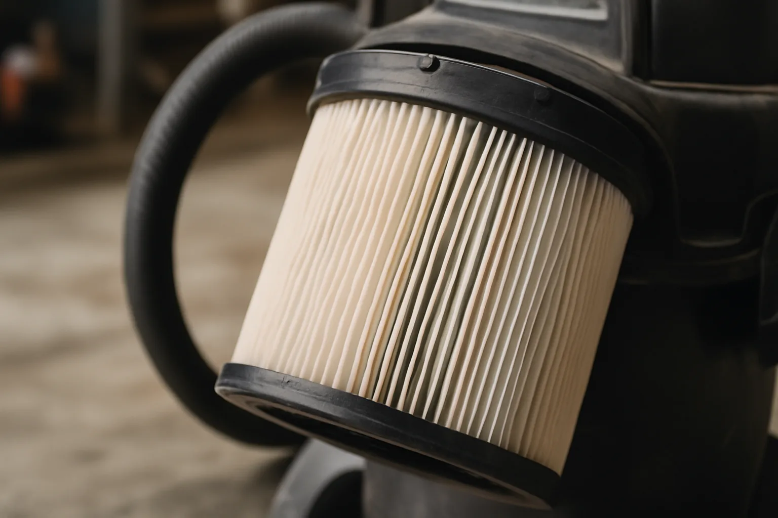 Industrial vacuum cleaner with HEPA filter in a clean workspace.