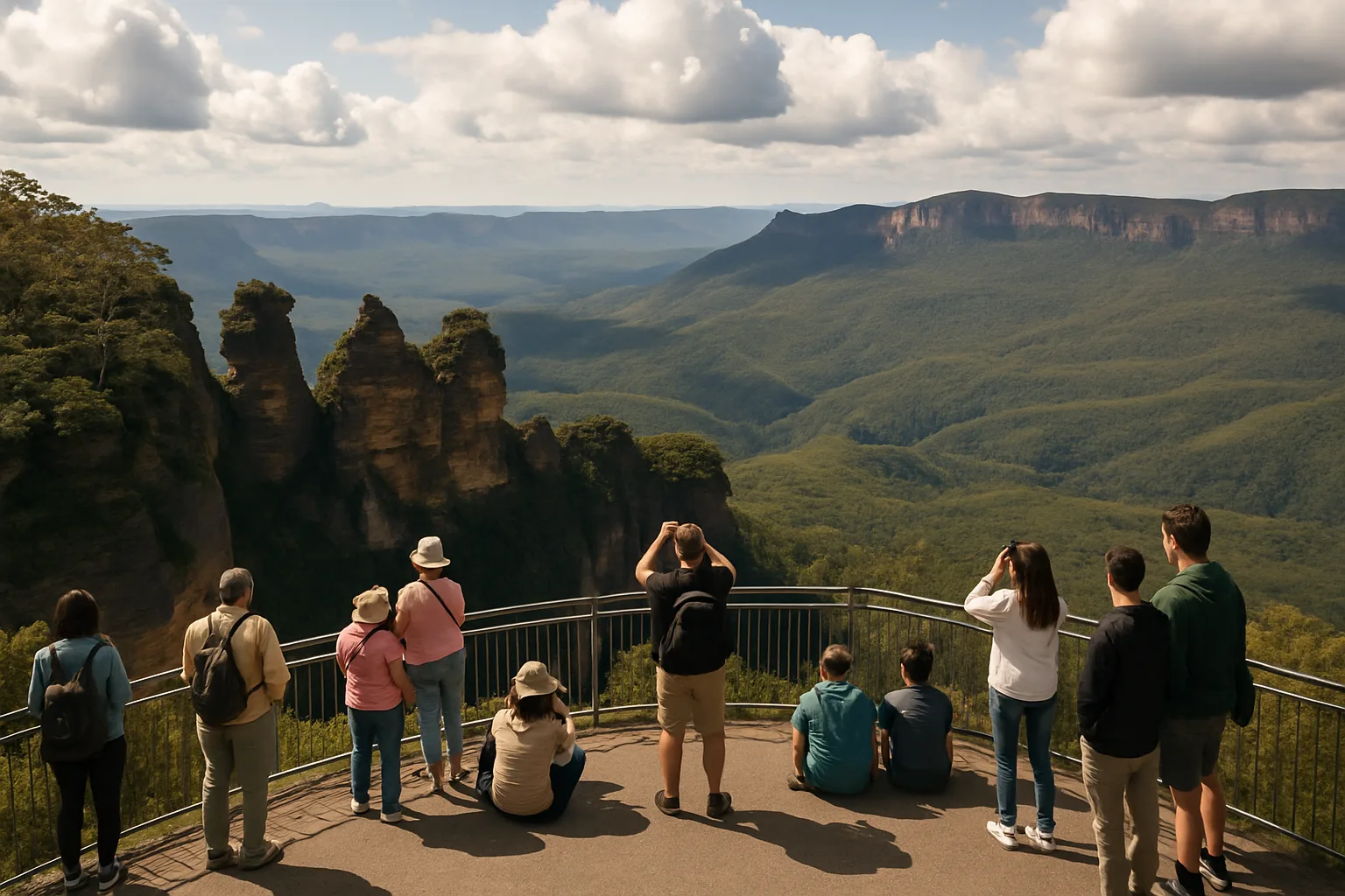 Scenic travel destination with tourists.