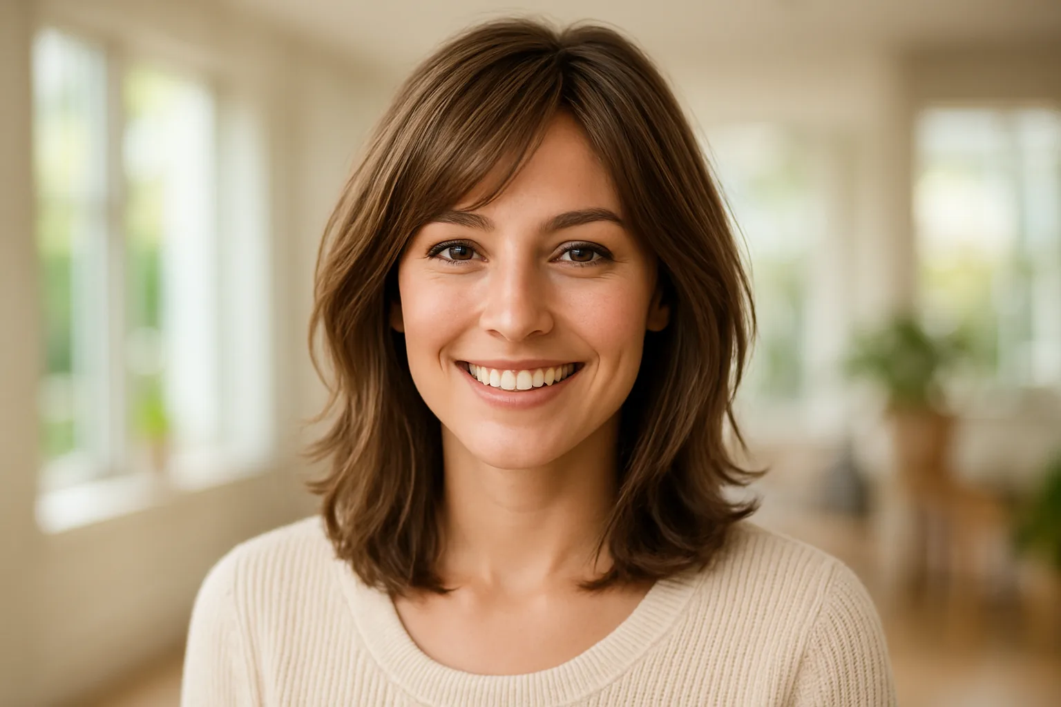 A variety of natural-looking wigs in different styles and colors.
