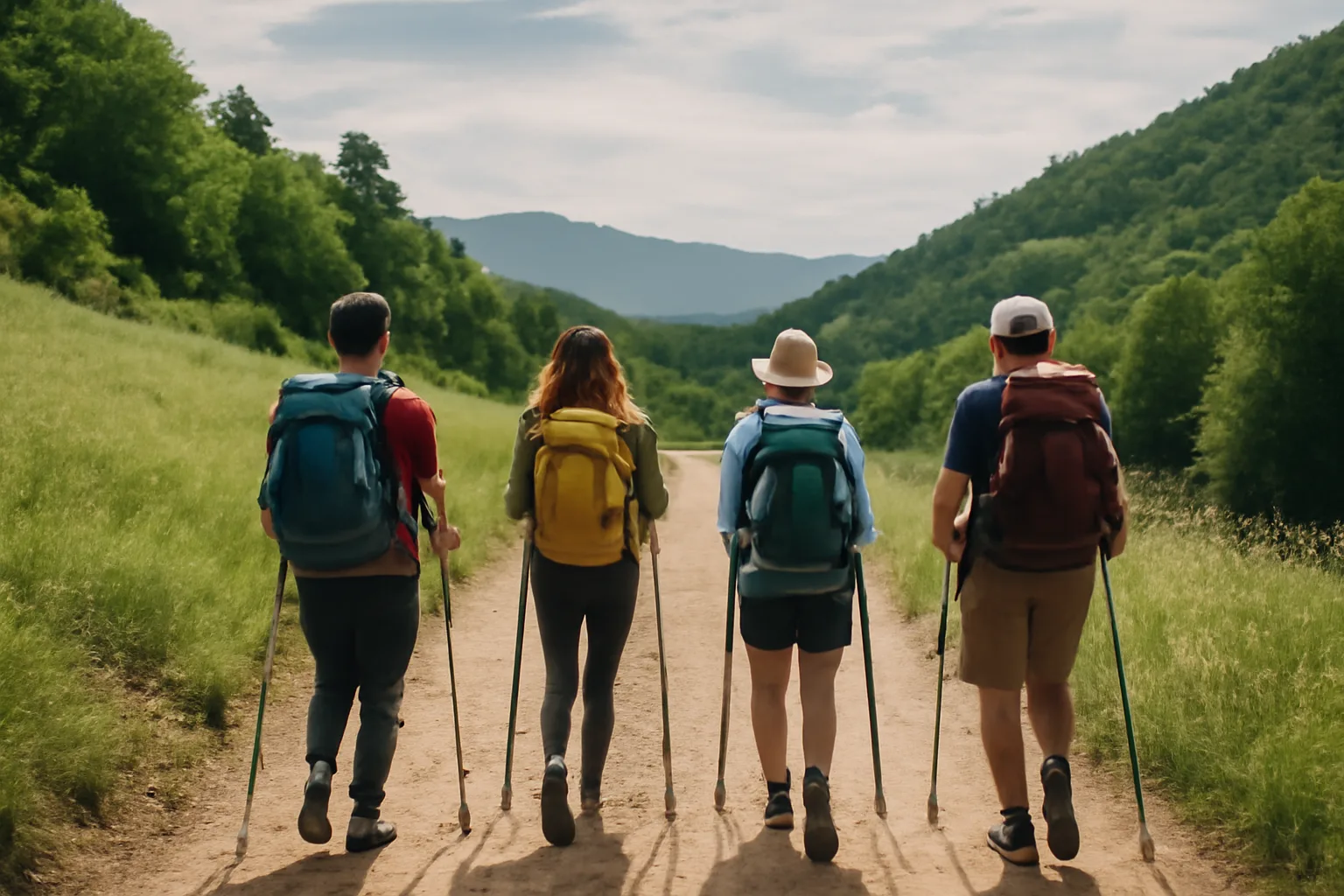 A group of hikers on a beautiful nature trail.