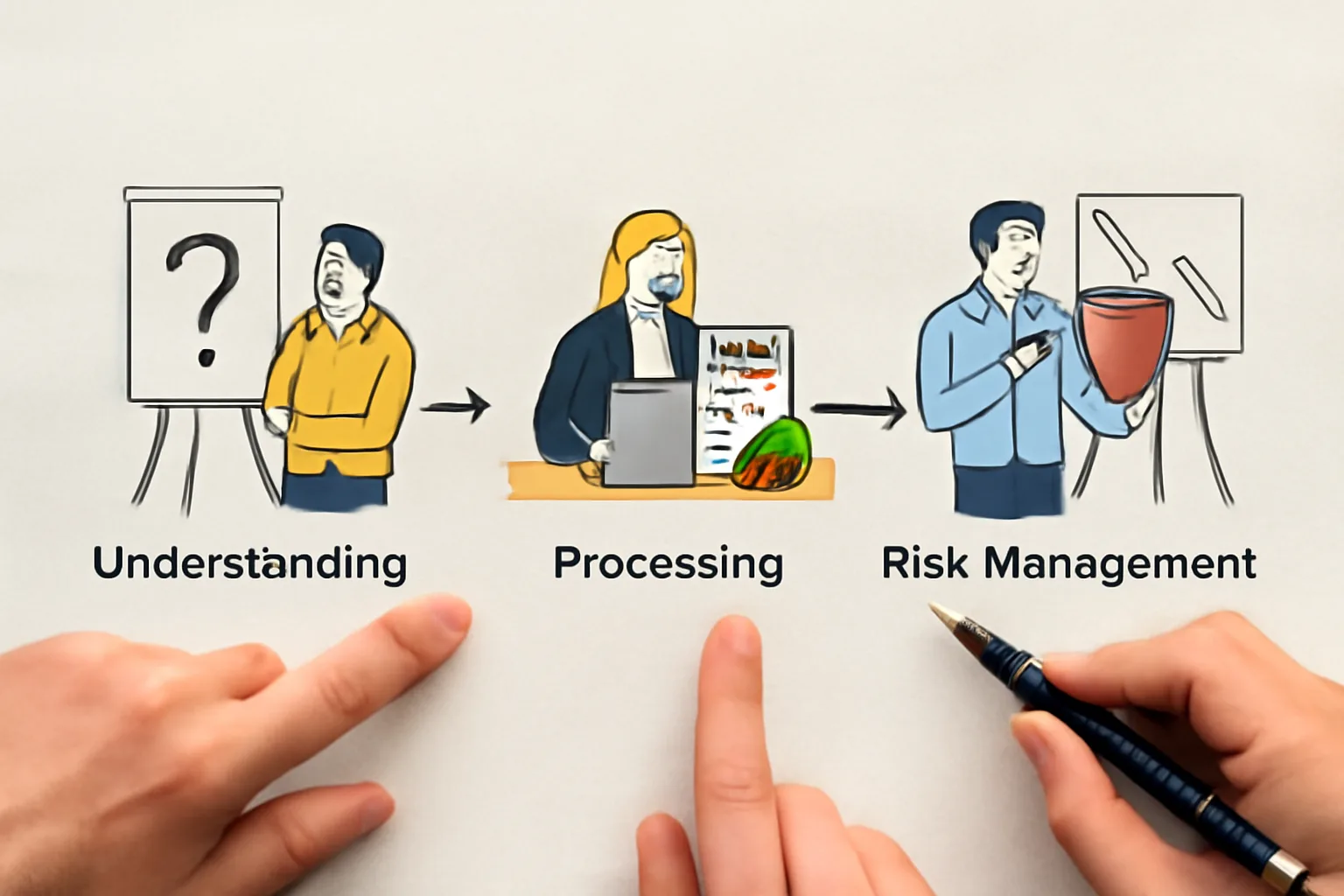 Infographic on pension management steps.